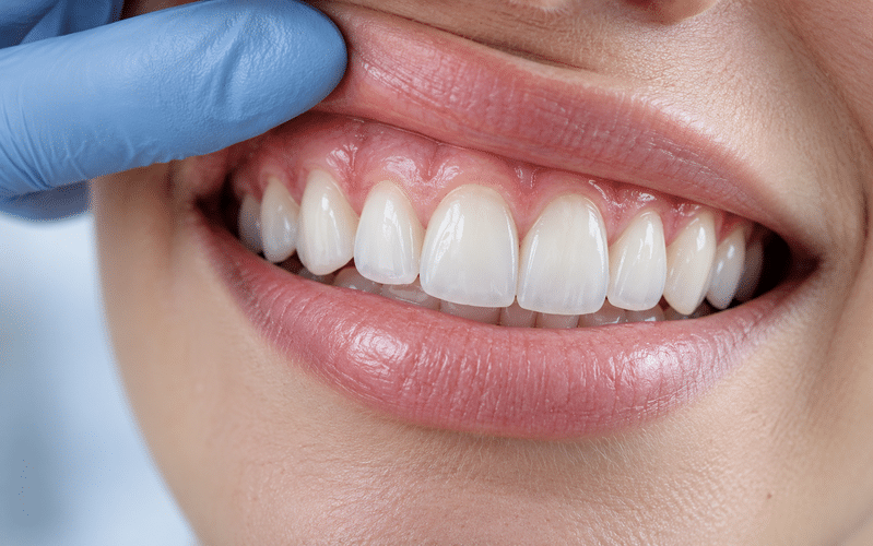 Healthy gums and teeth receiving periodontal dental care