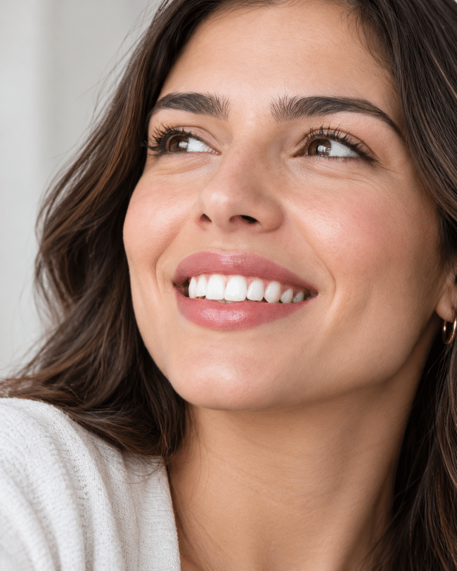 Patient smiling with natural-looking teeth at Dentarte TJ dental clinic in Tijuana
